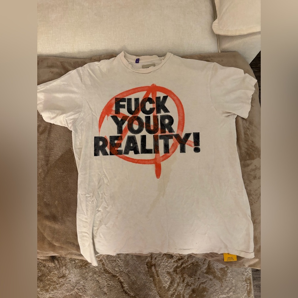 Gallery Dept White Tee with Black and Orange Print